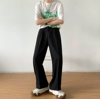 Brown Black Suit Pants Men Fashion Social Mens Dress Pants Korean Loose Straight Wide Leg Pants Mens Office Formal Trousers