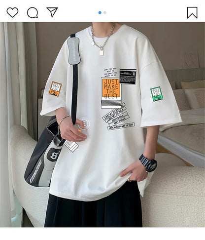 Men's Cotton T-shirts White Mens Oversized T Shirt Summer Casual Wear Letter Print Tee Shirts Fashion for Men 5XL Male Clothes