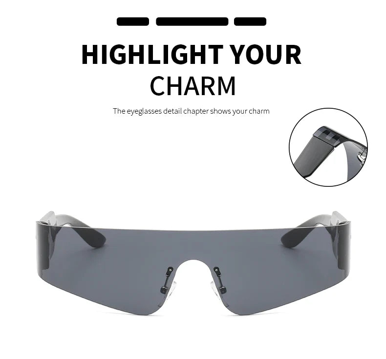 Cycling Punk One Piece Sunglasses Women Goggle Mirrored Y2K Sun Glasses Men 2000'S Wrap Around Eyeglasses Fashion Eyewear