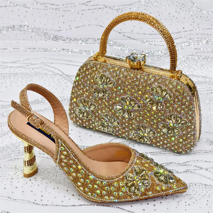 2025 Purple High Heel Party Shoes & Rhinestone Handbag Set - Elegant Italian Design for Weddings and Special Occasion