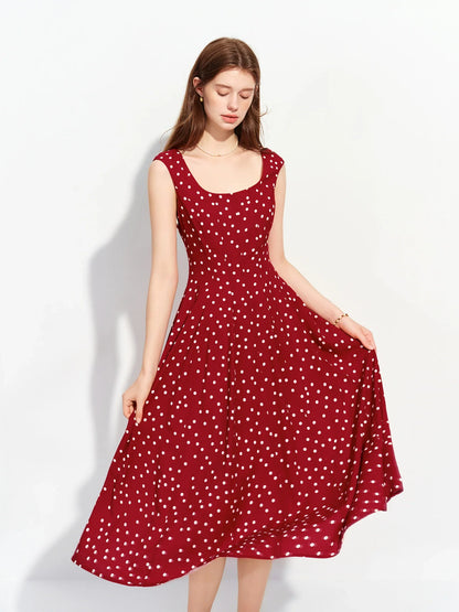 2026 Summer Women's Polka Dot Print Sleeveless Lightweight Dress - French Vintage Charm for Daily and Vacation Wear