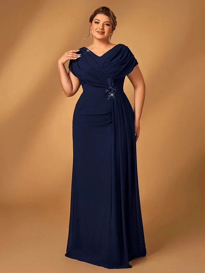 Plus Size Luxury Mom Wedding Reception Party Luxury Shiny Plus Size Chiffon Mother Navy Blue Evening Dress