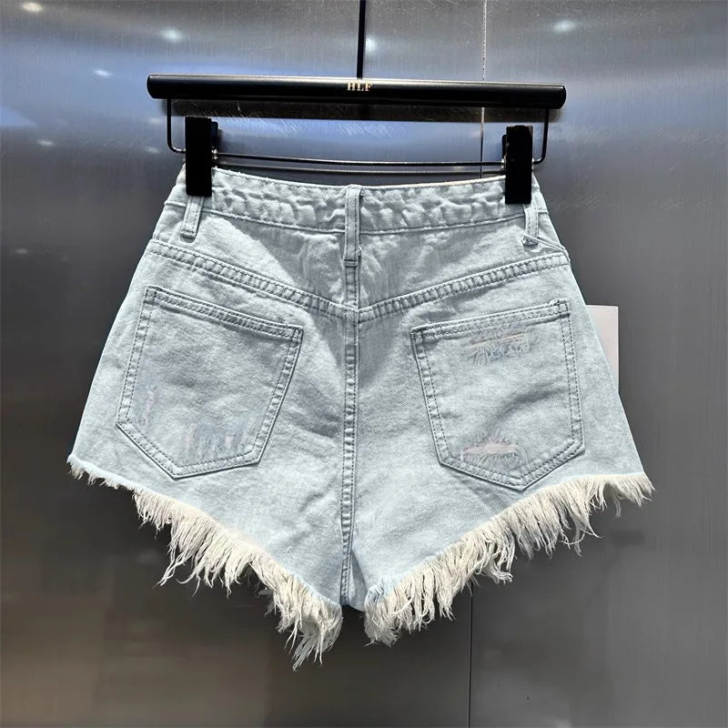 New Hot Girl Retro Irregular Distressed Ripped Denim Shorts 2026 Summer Women's Low-waist Causal Shorts
