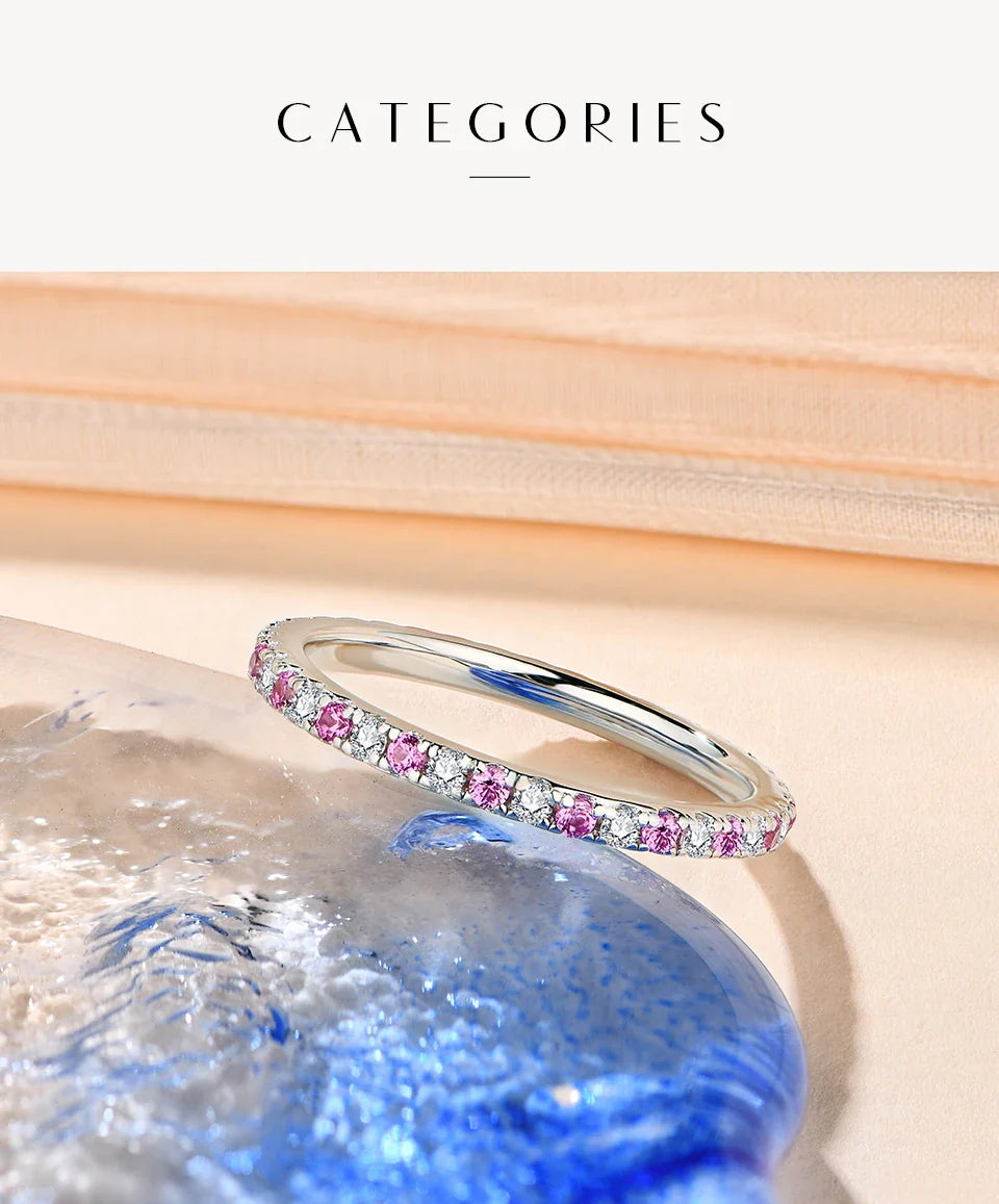 Bague Moissanite Ronde ATTAGEMS 2023 Véritable Argent S925 Bagues Empilables pour Femmes Saphir Rose et Bleu Alliance Fine
