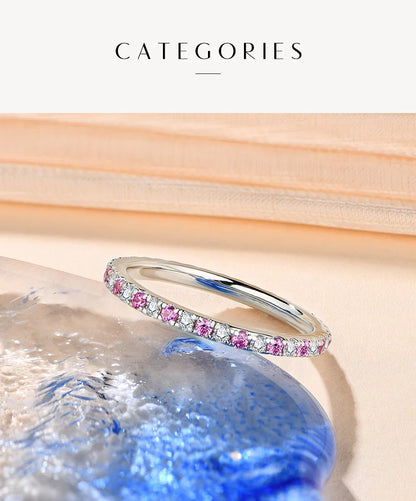 Bague Moissanite Ronde ATTAGEMS 2023 Véritable Argent S925 Bagues Empilables pour Femmes Saphir Rose et Bleu Alliance Fine