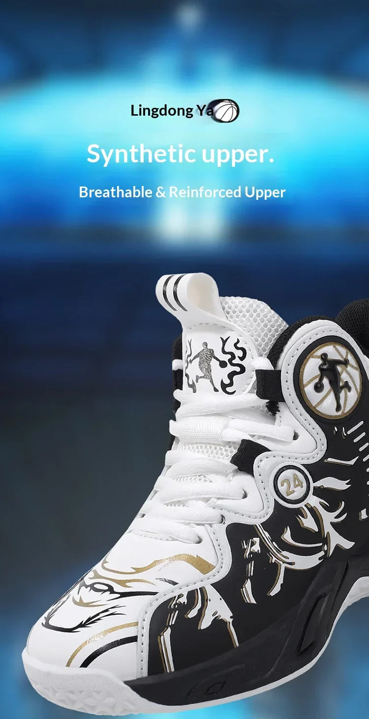 A pair of children's four-season high-top leather basketball shoes, wear-resistant and soft sneakers, sizes 31-37，YY-Y2876