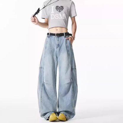 Spring And Summer Retro Blue Curved Knife Jeans Korean Version Men'S Loose Straight Leg Pants Wide Leg Casual Pants