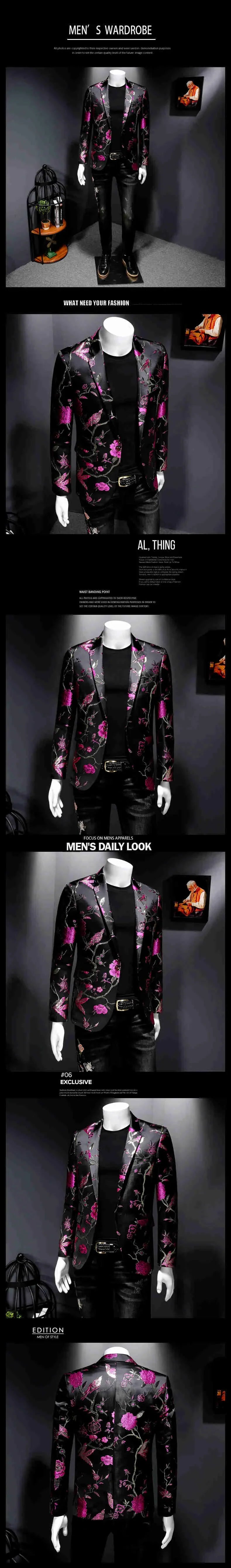New Vintage Luxurious Jacquard Floral Suit Jacket Men Wedding Banquet Club Party Dress Singers Tuxedo Slim Fit Blazers Hommes