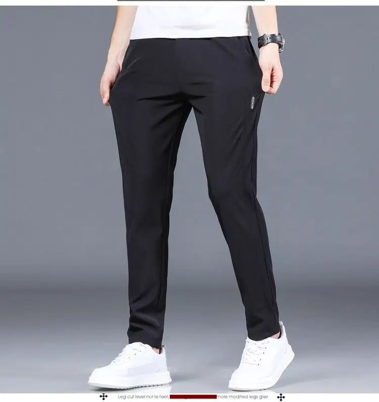 Ice silk men's pants 2026 summer new black gray thin business casual pants outdoor elastic breathable straight leg sports pants