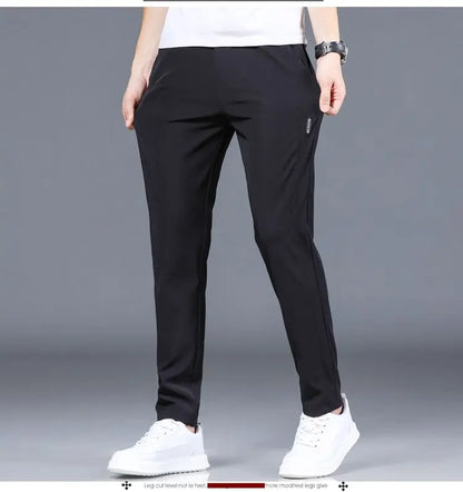 Ice silk men's pants 2026 summer new black gray thin business casual pants outdoor elastic breathable straight leg sports pants
