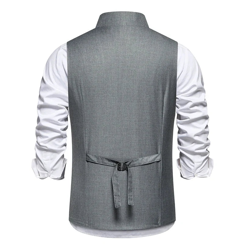 Men's Wedding and Party Vest with Diagonal Front Placket and Single-Button Closure