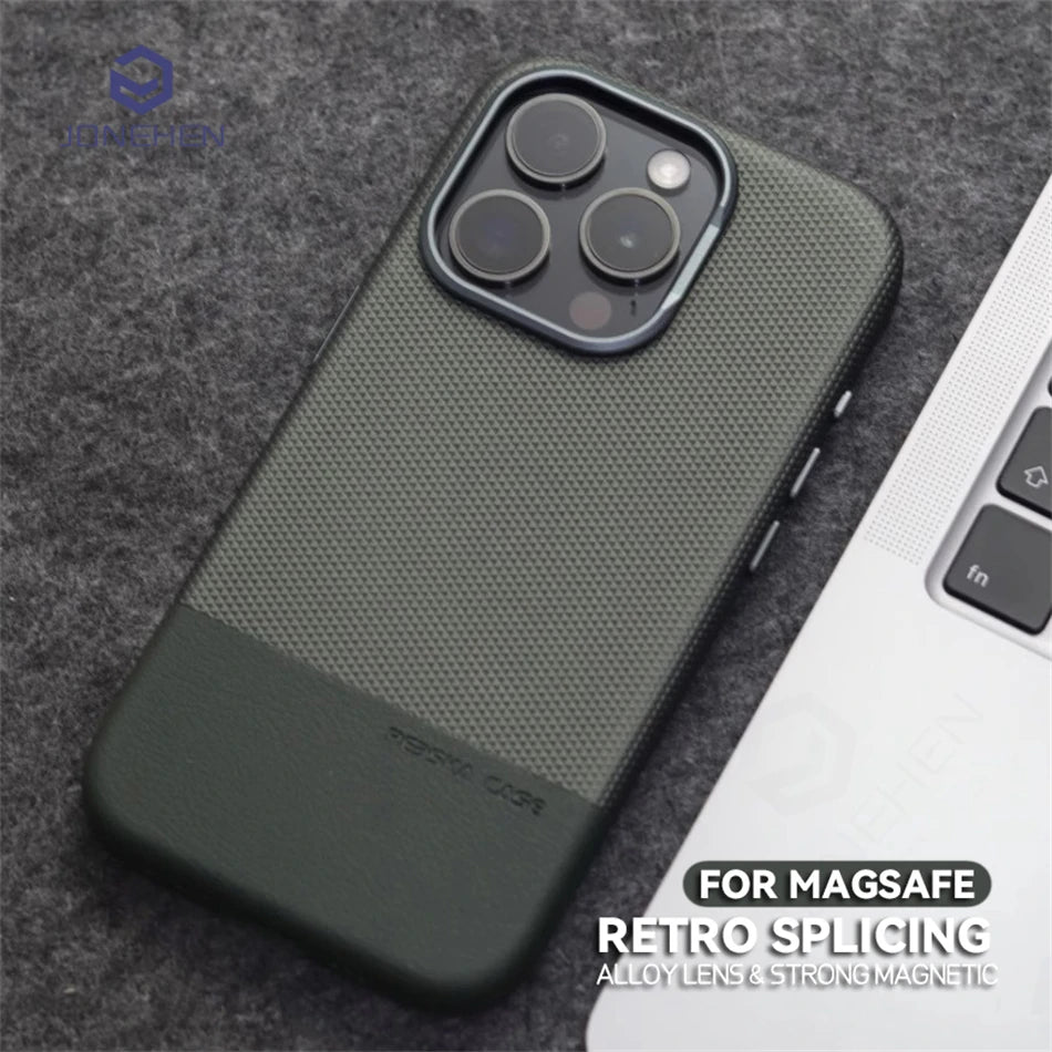 Luxury Hit Color For Magsafe High-end Magnetic Leather Case For iPhone 16 Plus 15 14 13 17 Pro Max Alloy Lens Shockproof Cover