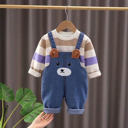 New Spring Autumn Baby Clothes Suit Children Boys Striped T-Shirt Overalls 2Pcs/Sets Infant Girls Clothing Set Kids Tracksuits