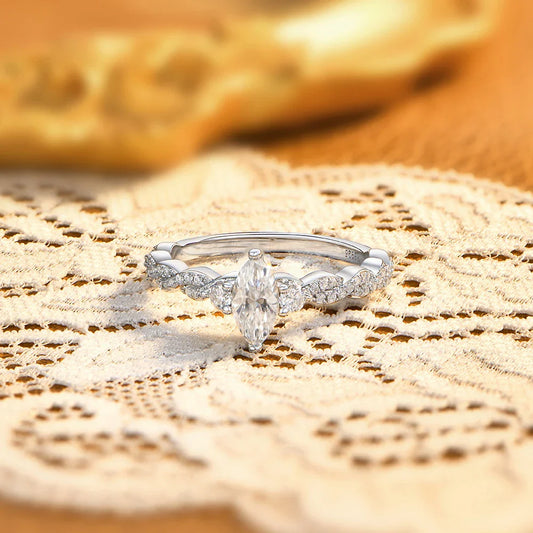 Bague de luxe pour femme en moissanite marquise 0,5 carat, 100 % argent sterling 925, bague de promesse, de fiançailles, alliance, bijoux