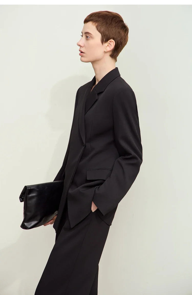 Minimalism 2024 Autumn New Blazers Women Notched Basic Quality Fashion Long Professional Jacket Women's Clothing 12443051