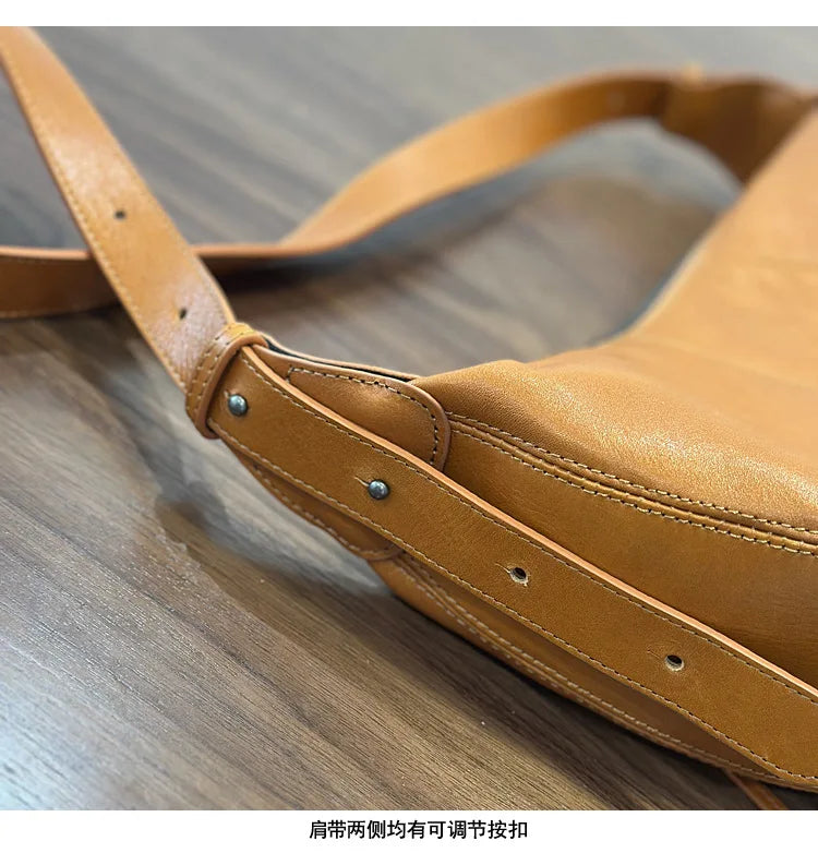 2026 New Genuine Leather Women's Bag Casual Solid Color Versatile Saddle Bag Soft Cowhide Shoulder Crossbody Bags