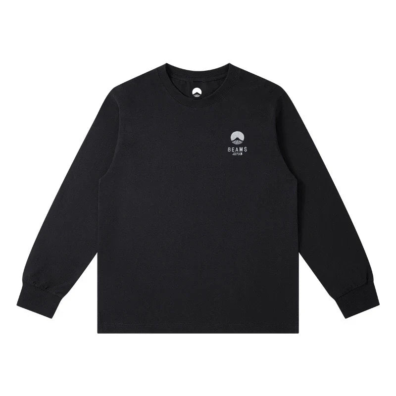 Autumn Limited Edition Japan Fuji Mountain Embroidered Loose Couple Men Women Long Sleeve T-Shirt Cotton Casual O-Neck Tops
