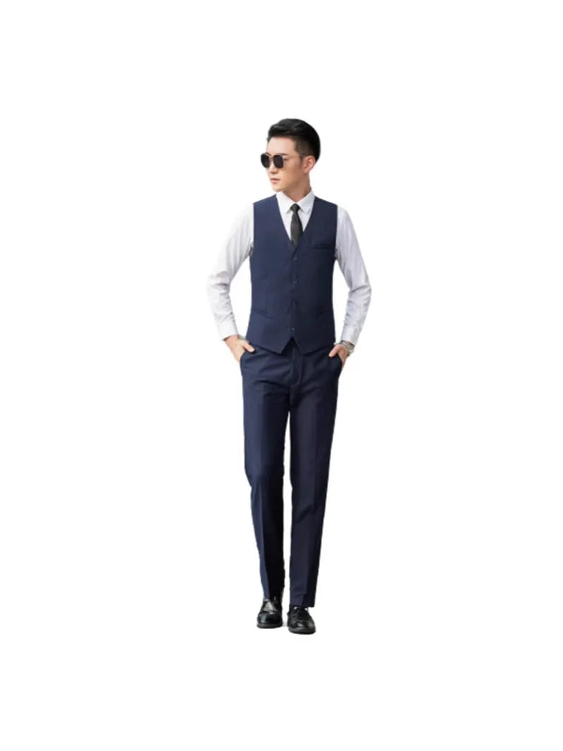 Small Size Men Vest Checkered Elastic Black Single Breasted Black Waistcoat For Host Groom Groomsmen Blue Suit Vest for Men
