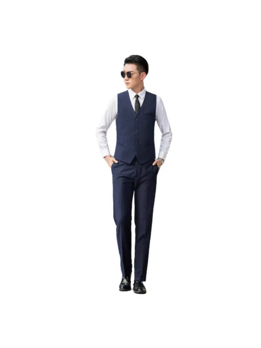 Small Size Men Vest Checkered Elastic Black Single Breasted Black Waistcoat For Host Groom Groomsmen Blue Suit Vest for Men