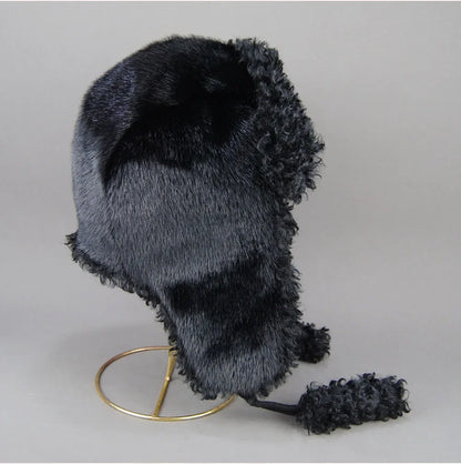 Real Fur Wool Hat Unisex New Winter Warm Bomber Russian Ushanka Hats With Ear Flaps Cow Leather Thick Snow Earflaps Baseball Cap