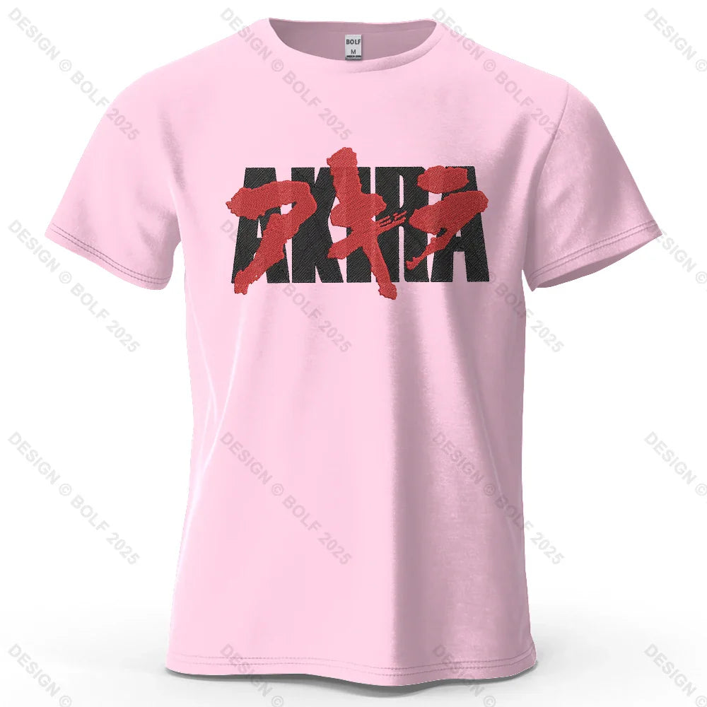 Akira Japanese Font Printed Men's T-Shirt 100% Cotton Oversized Classic Graphic Tees for Women Tops Tees Streetwear