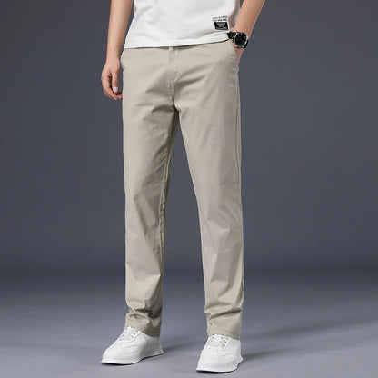 Mens Pants Cotton Casual  Stretch male trousers man long Straight High Quality 4 color Plus size pant suit  42 44 46