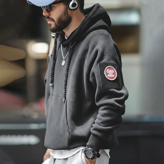 2024 Autumn Winter Casual Heavyweight Hoodie Men's Black Versatile Thickened Fleece Pullover Loose Warm Hooded Sweatshirt