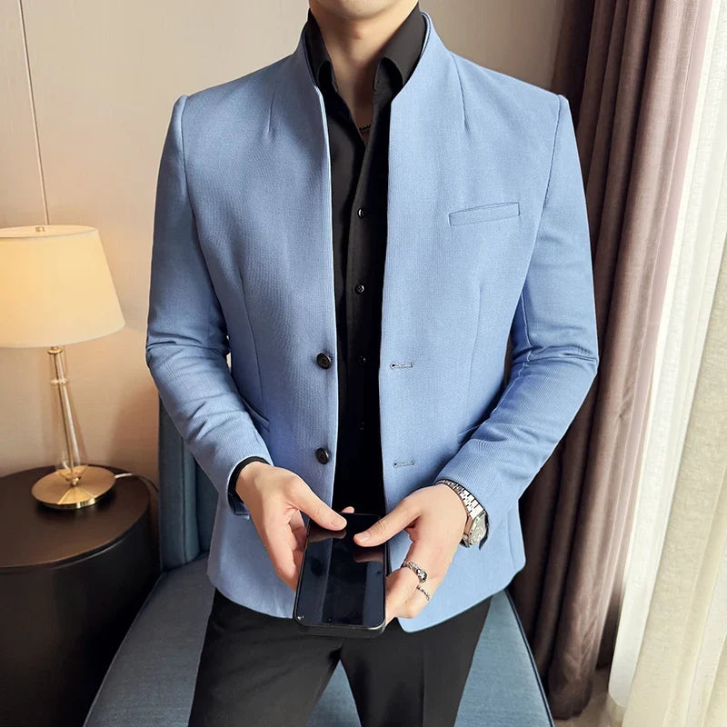 New Chinese Stand-Up Collar Suit Jacket High Quality Waffle Business Slim Fit Men's Social Party Suit Dress Men's clothing 5XL-M