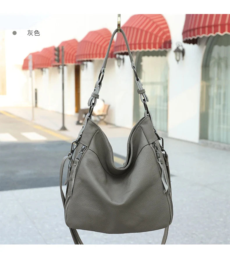 High Quality Women's Real Cow Leather Luxury Handbag, Versatile Ladies' Large Capacity Shoulder Crossbody High-end Commuting Bag