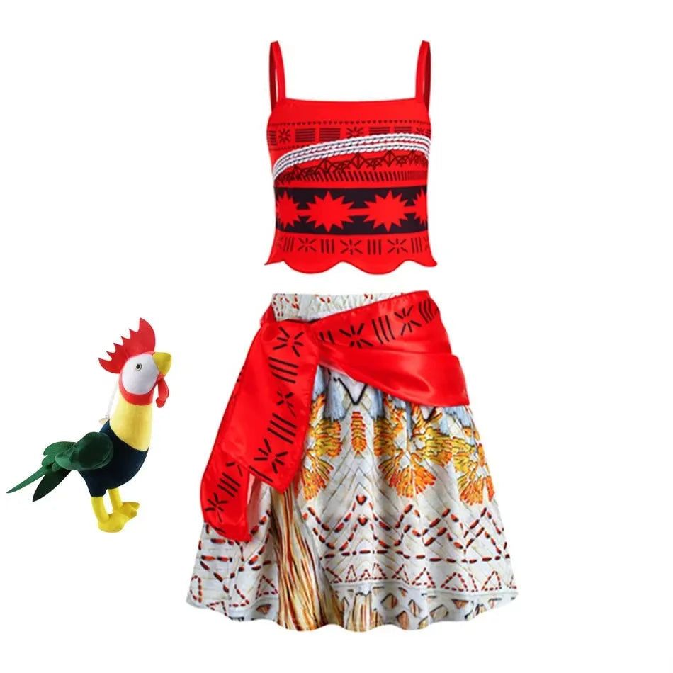 Moana Dress Kids Girls Children Cosplay Princess Birthday Carnival Party Costume with Necklace Flower Set Summer