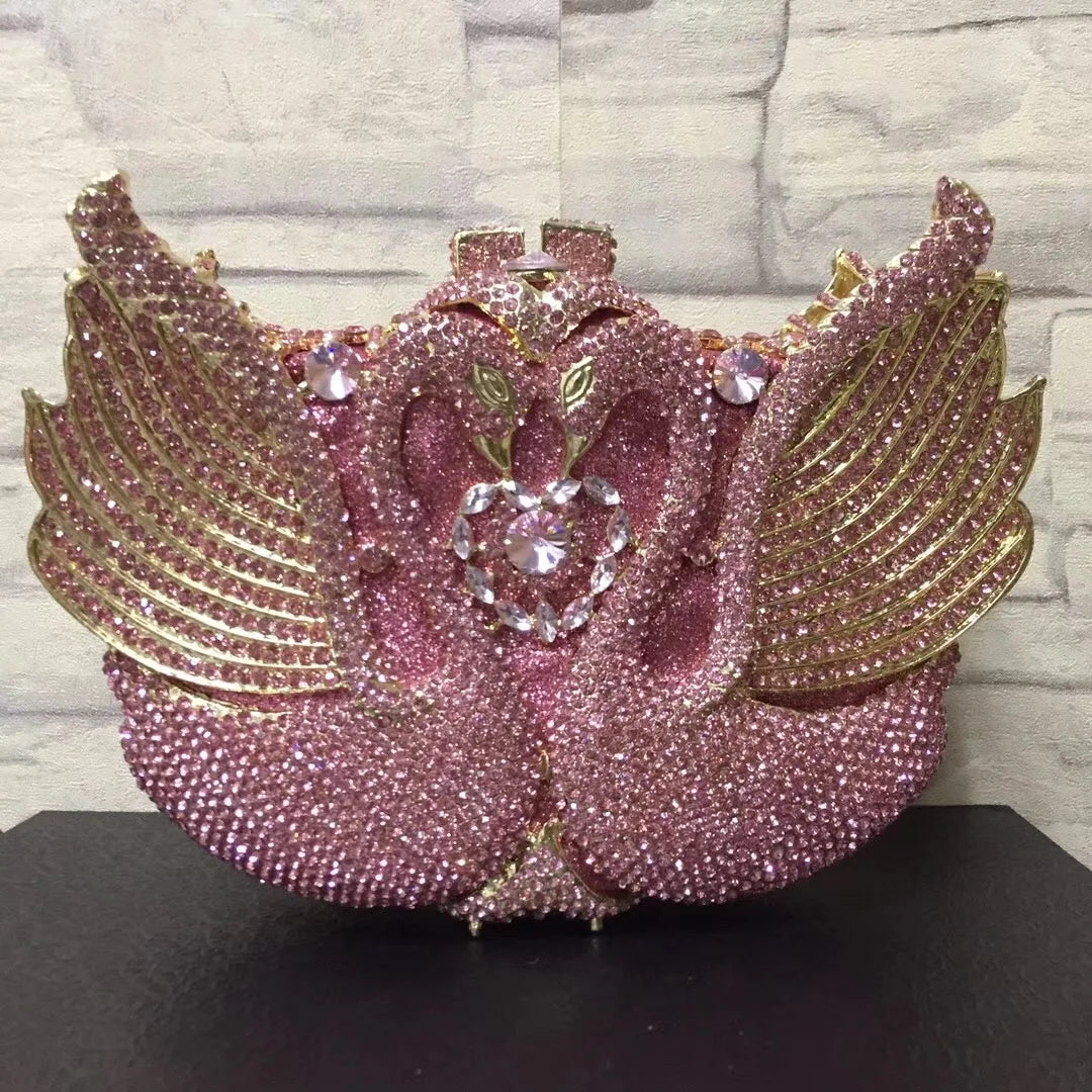 Chain New Product Hot Sale Ladies Purse Crystal Stone Evening Bags Swan Lady Purses Design Swan Clutch Bag