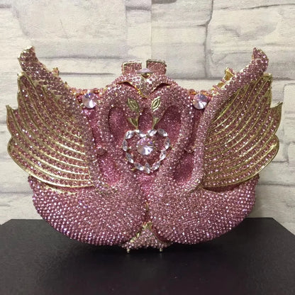 Chain New Product Hot Sale Ladies Purse Crystal Stone Evening Bags Swan Lady Purses Design Swan Clutch Bag