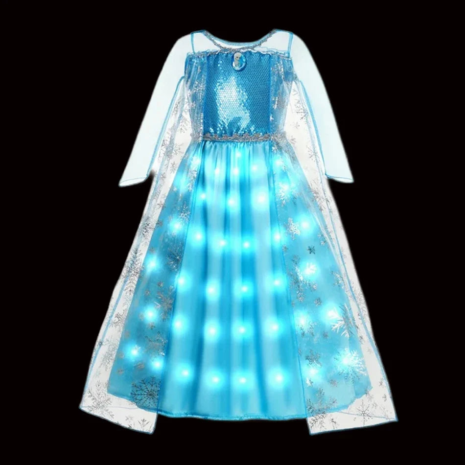 Children LED Light Up Dress Girls Kids Purple Green Cosplay Costume Carnival Birthday Party Clothes Halloween Costume Prom Gown