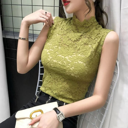 Elegant Women's Floral Lace Tank Tops T Shirt With Elastic Sleeveless Red Black White S-XL Stretch Rose Lace Camisole For Girls