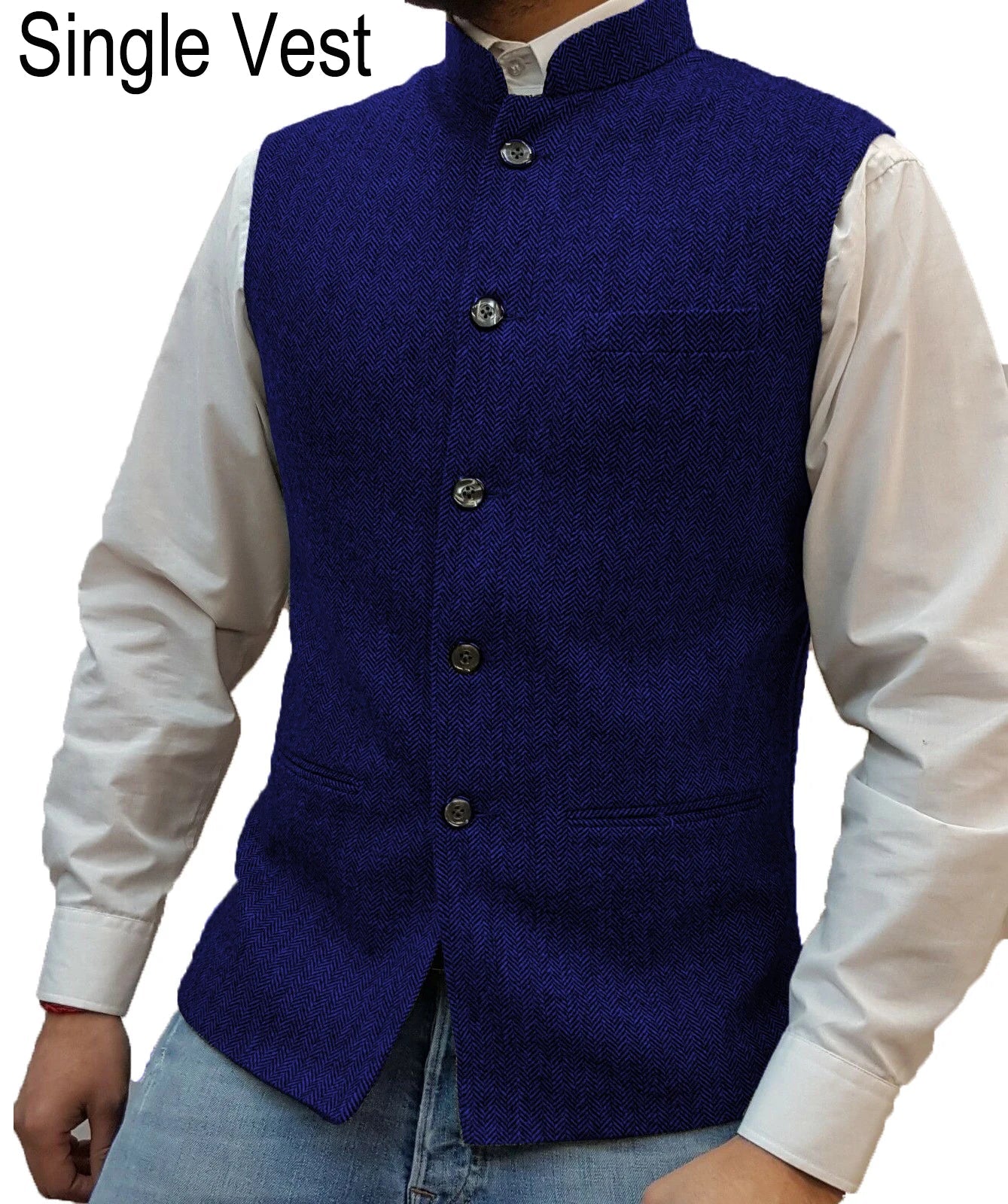 Suit Vest Men Vintage Slim Solid Stand Collar Vest Tops Male Business Casual Sleeveless Jackets Man Wedding Waistcoat