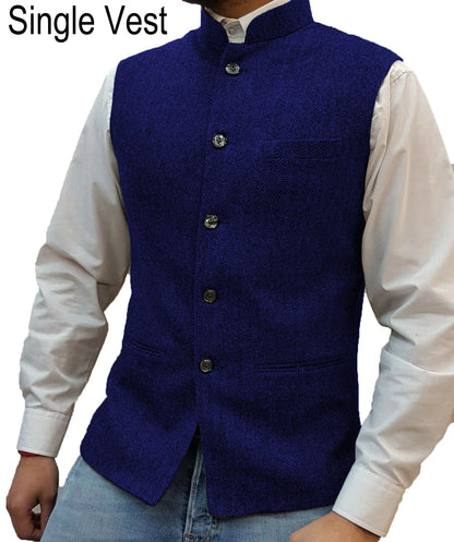 Suit Vest Men Vintage Slim Solid Stand Collar Vest Tops Male Business Casual Sleeveless Jackets Man Wedding Waistcoat