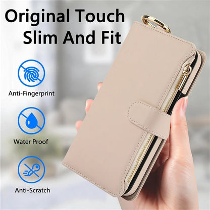Multifunction Card Slots Holder Zipper Wallet Flip Phone Case for IPhone 15 14 13 12 11 Pro Max Plus XS XR X 15Pro Strap Cover