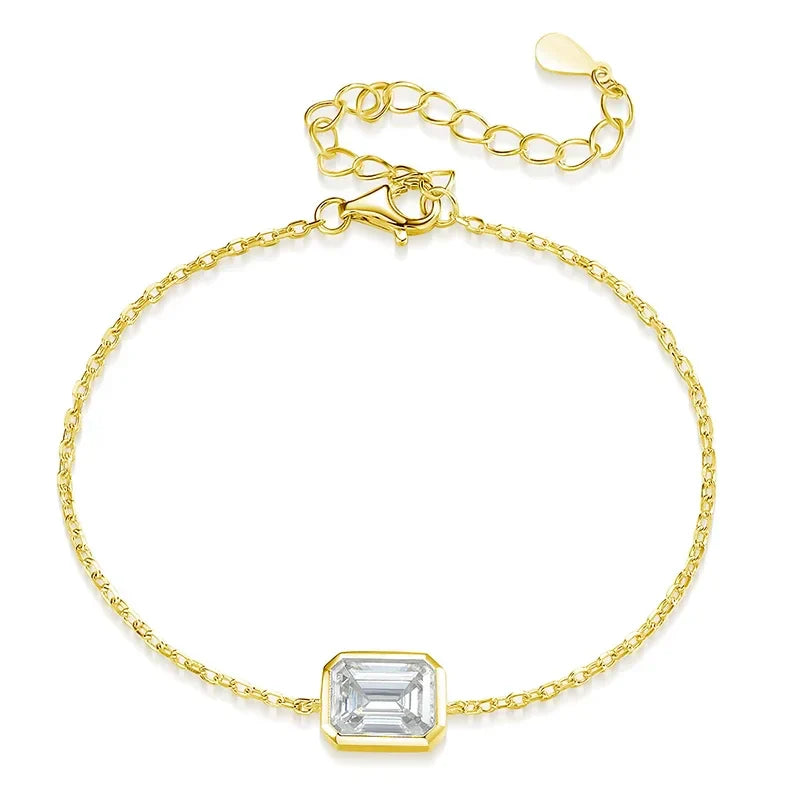 1/2Carat Bezel Set Solitaire Moissanite Diamond Bracelet for Women 925 Silver Marquise/Pear/Oval/Radiant Cut Diamond Hand Chain