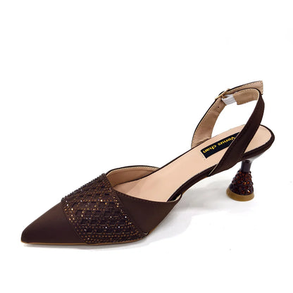 2025 New Summer Collection Stylish Italian Women’s Shoes and Bag Set in Gold Colour - Comfortable Mid Heels With Rhinestones