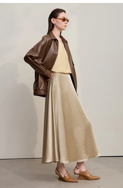 Women's Skirt Loose Long A-skirt Satin Skirts For Women 2025 Autumn New Minimalist Solid Color Clothing Ladies 12513015