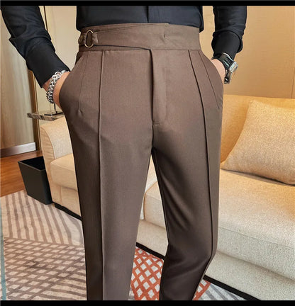 High Quality Men's Suit Pant Solid Color England Style Slim Fit Casual High Waist Trousers Men Spring Autumn Fashion Suit Pants