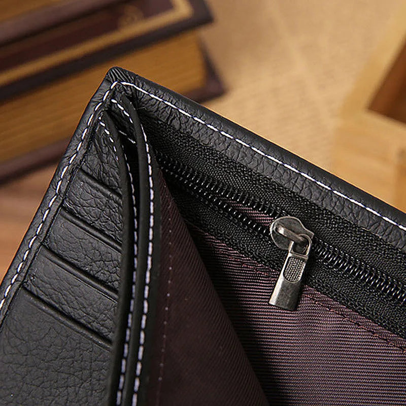 Retro Men Wallets Genuine Leather Card Horder Short Zipper Buckle Male Wallet Coin Pocket Photo Holder Men's Wallet
