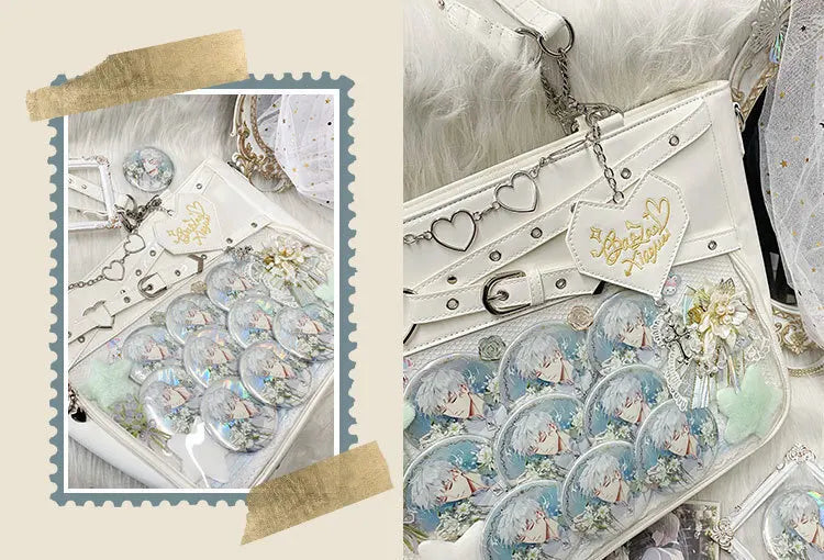 Aesthetic Underarm Ita Bag Streetwear Girl Transparent Shoulder Bag Heart Shape Chic Chain Handbag DIY Display Crossbody Bag