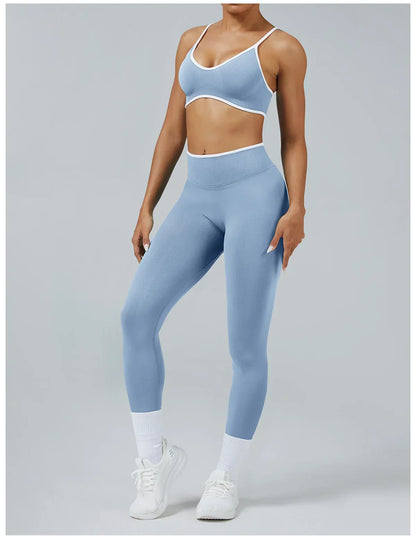 Women's Color Block Seamless High-Stretch Yoga Set, Butt Lifting Yoga Pants, Breathable Quick-Dry Active Workout Outfit