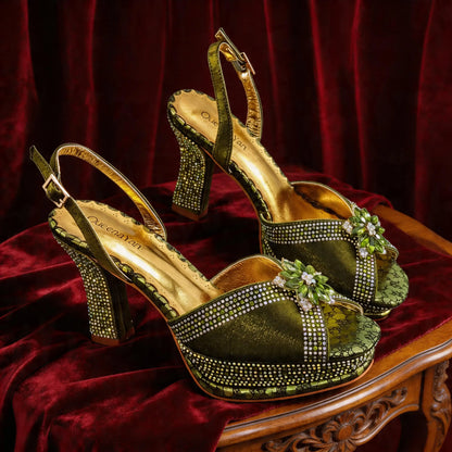 Italian Design Bigger Size Shoes and Bags Set Wedding for Women Bride Ladies High Heel HAND CRAFTED UPPER Shoes with Rhinestone