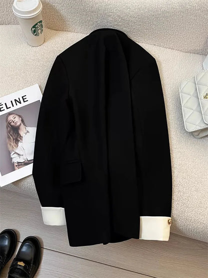 2026 New Temperament Commuting Suit Jacket Spring Autumn Women Blazers Notched Lapel Lined Design Sense Lady Suit Coats Trend