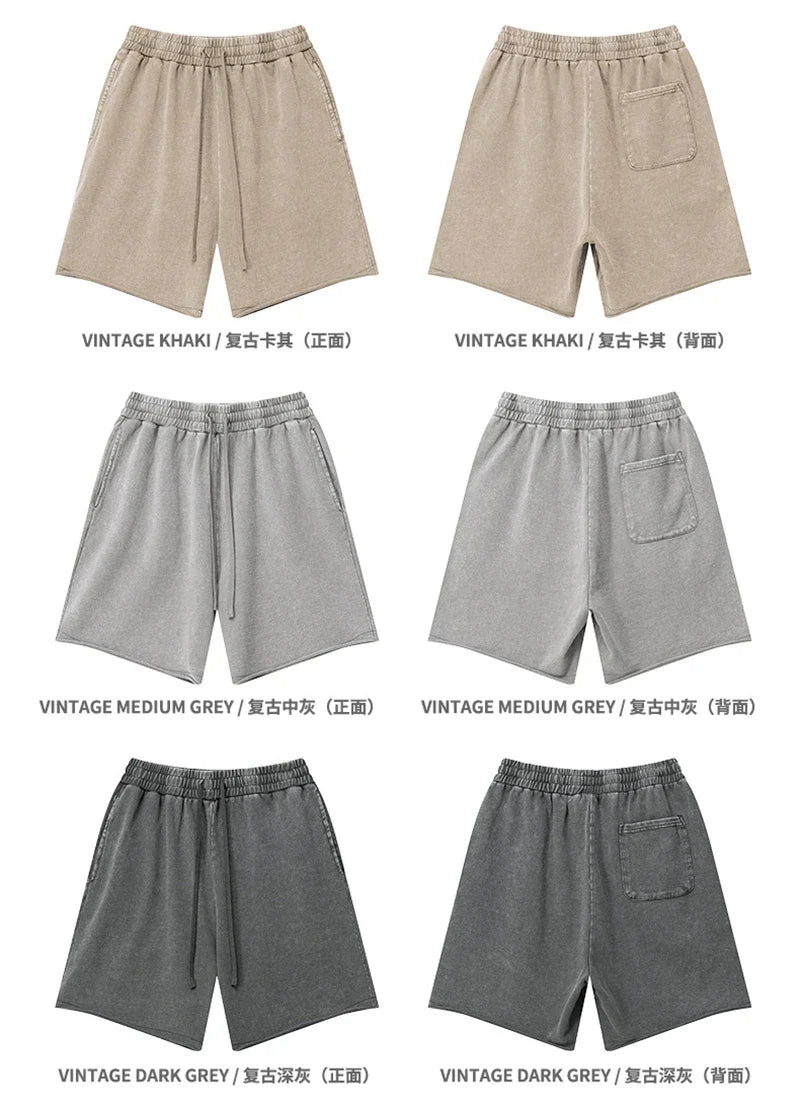 New 2025 Men Summer Loose Edge Washed Cotton Shorts Unisex Retro High Street Distressed 330gsm Shorts Brand Clothes HY1056