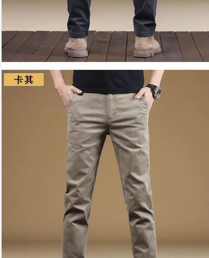 2026 Summer Thin Cotton Men's Casual Pants Trendy Versatile Elastic Light Business Trousers Work Formal Slim Straight Pants
