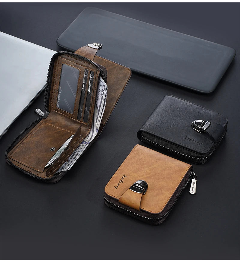 Men's Wallet Made pu Skin Purse for Men Coin Purse Short Male Card Holder Wallets Zipper Around Money Coin Purse
