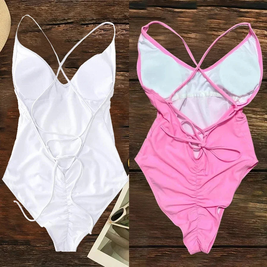 Solid One Piece Swimsuit Women Swimwear 2025 New Bikini Sexy Bodysuit Plus Size Bathing Suit Swimming Suit maillot de bain femme